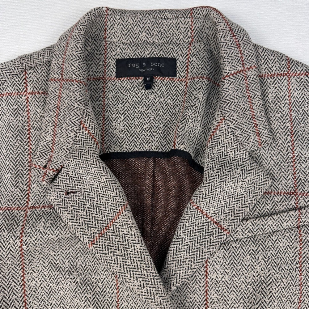 Rag & Bone Blazer Women Size 12 Gray Red Herringbone Windowpane Knit Jacket - Picture 9 of 13